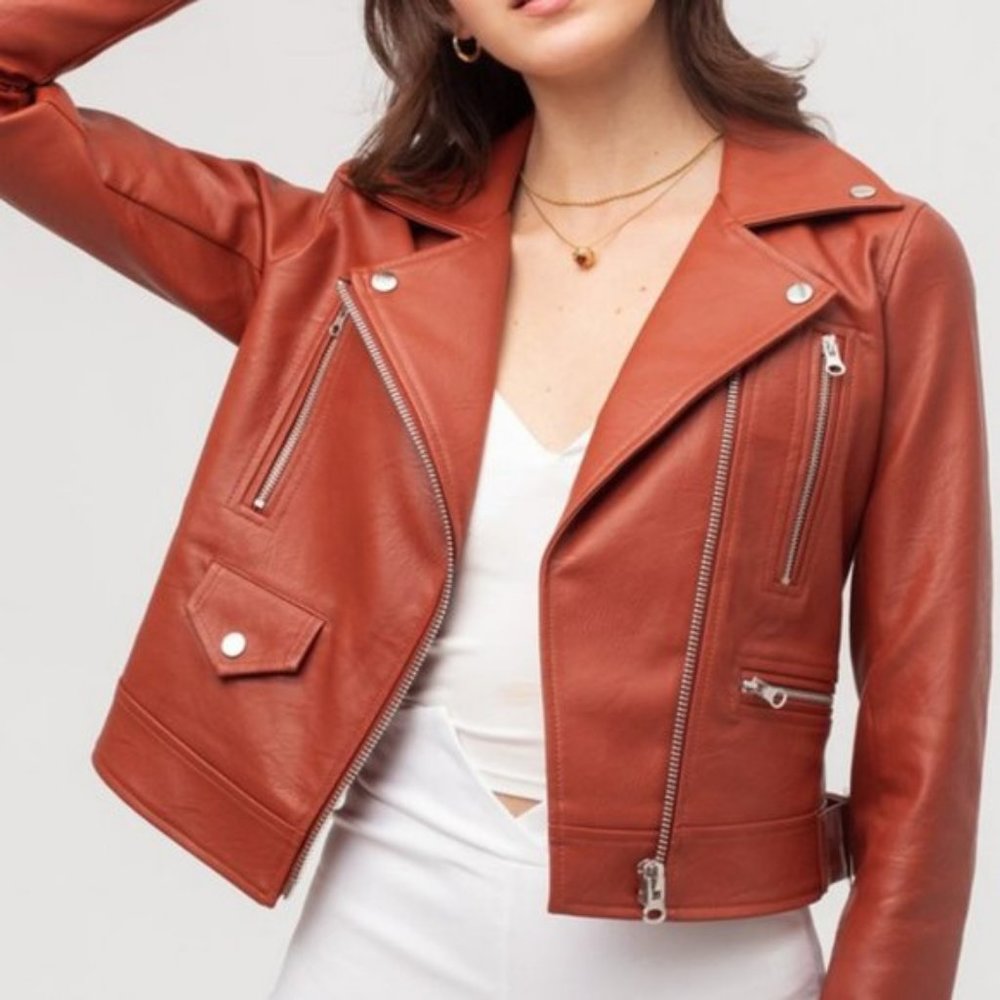 Love Tree Mauve sz med faux leather moto jacket